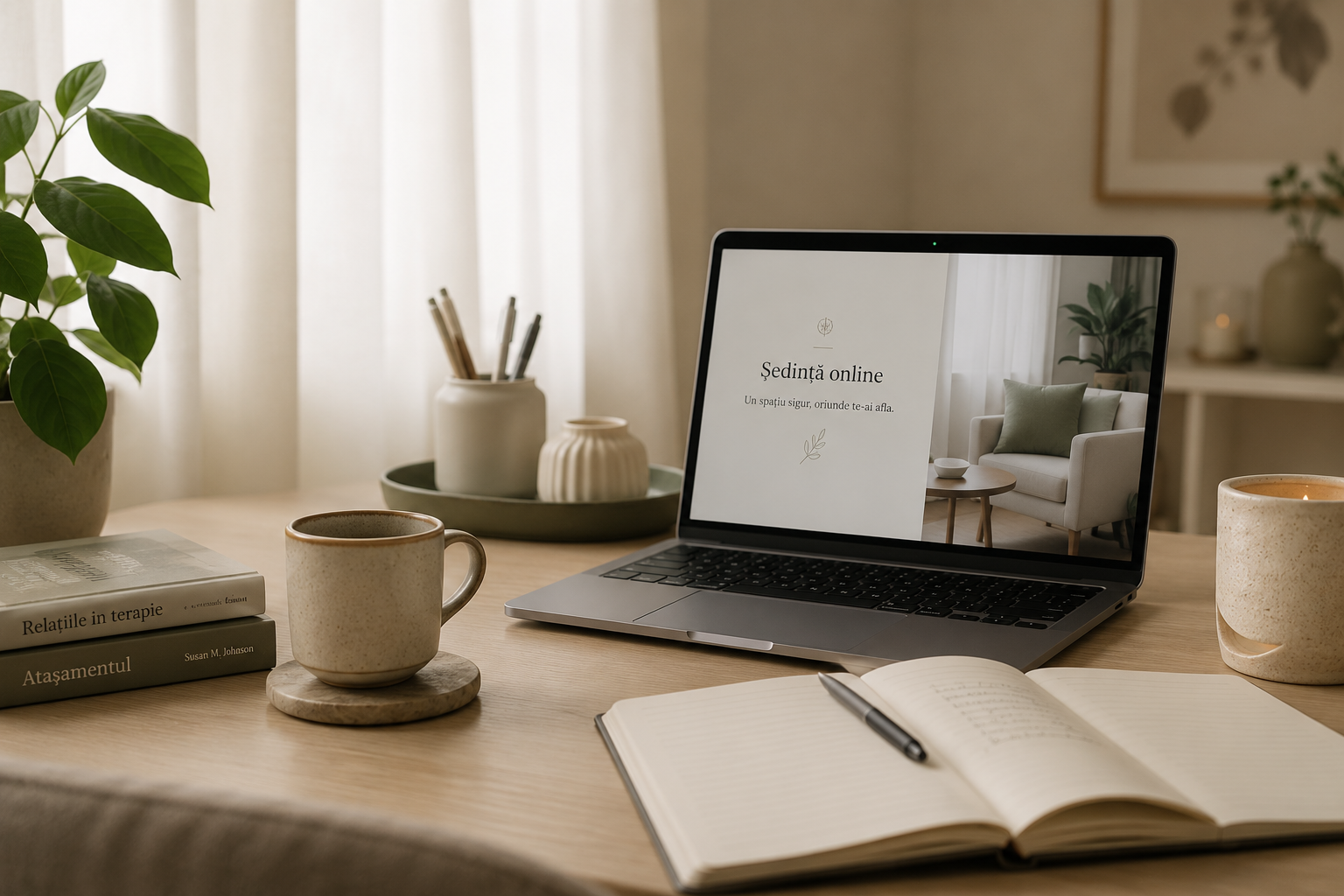 Birou liniștit pentru ședințe de psihoterapie online